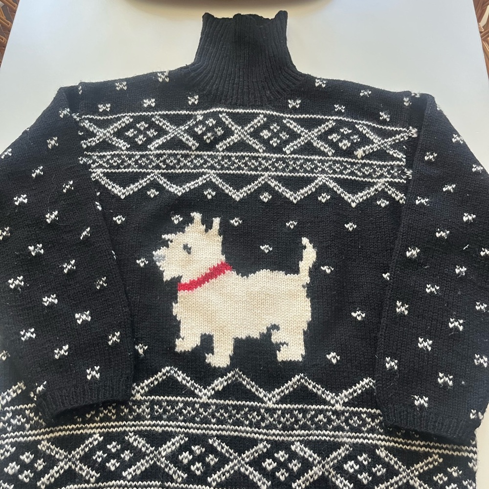 Ralph Lauren Black and Cream Dog Pattern Turtleneck Sweater